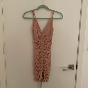 Blush pink tie front dress.